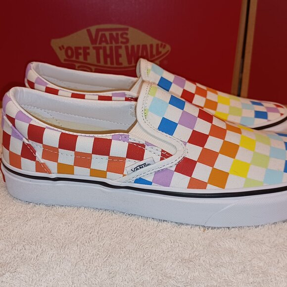 Vans Men\'s 11.5 Classic Slip On Checkerboard Rainbow/White VN0A3UT7U0 main image 9